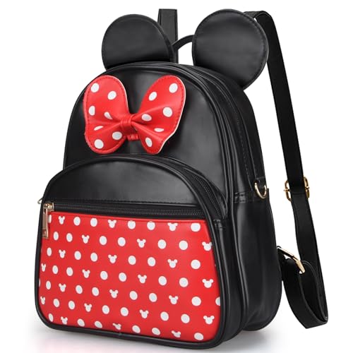 Dksyee Cute Red Backpack for Girl Bowknot Polka Dot Mini Mouse Leather Backpacks for Toddler Little Girl Backpack Kids Small Travel Backpacks Convertible Shoulder Bag Purse for Children Daypack - Image 1