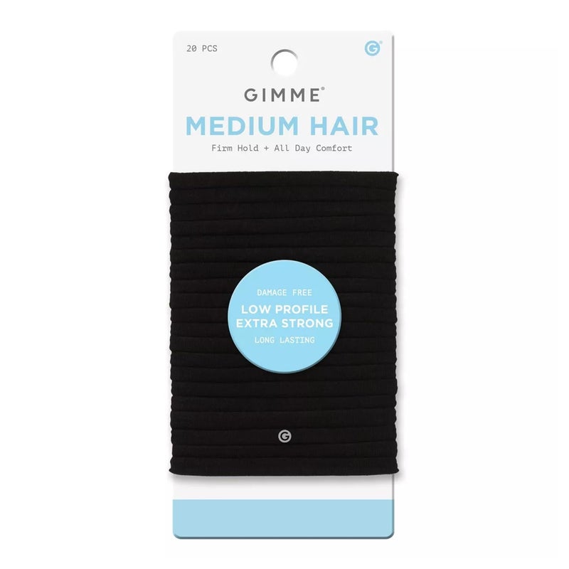 GIMME Beauty Low Profile Hair Bands - Gentle, No-Snag Elastic Ties for Fine & Thick Locks - Non-Slip Seamless Ponytail Holders - Trendy Hair Accessories - Black, 20 Pack - Image 1