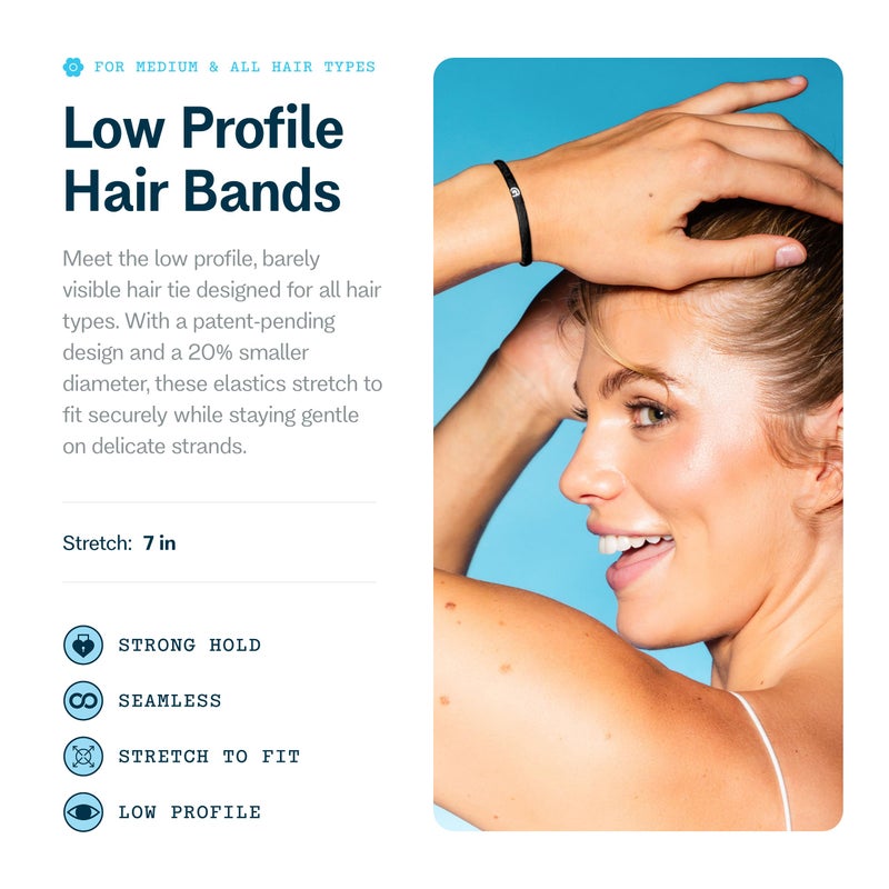 GIMME Beauty Low Profile Hair Bands - Gentle, No-Snag Elastic Ties for Fine & Thick Locks - Non-Slip Seamless Ponytail Holders - Trendy Hair Accessories - Black, 20 Pack - Image 2