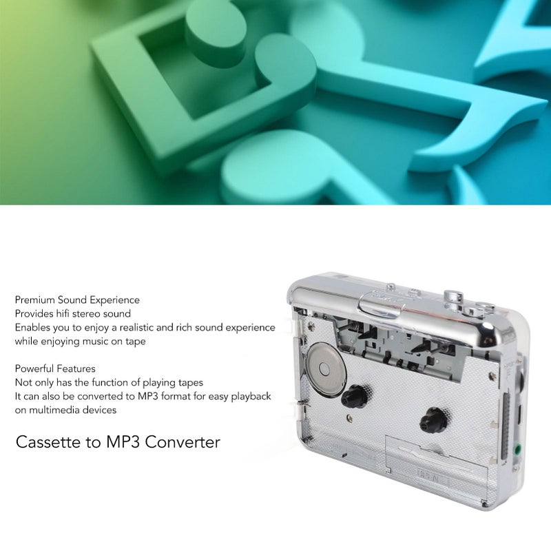 محول الكاسيت إلى MP3 مشغل كاسيت محمول مع مقبس 3.5 مم للمنزل والسفر - Image 3