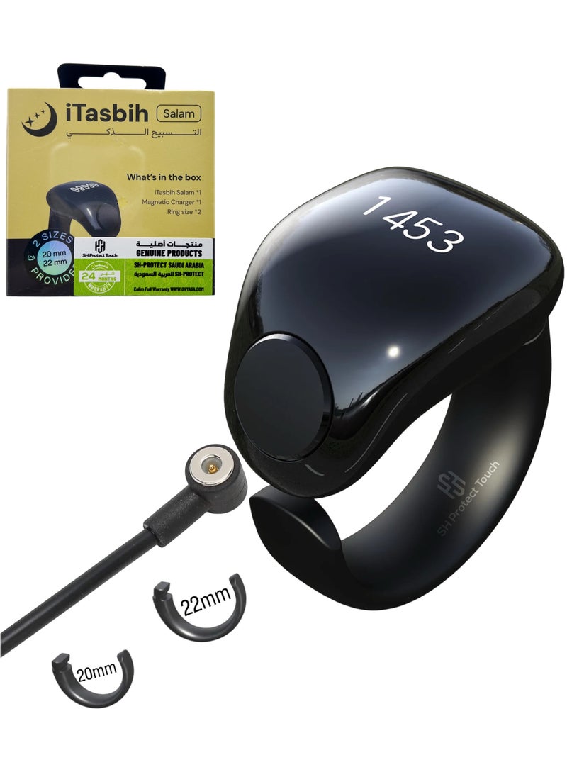 SH PROTECT TOUCH Zikr Ring Smart Tasbeeh Counter Weslamic iTasbih Ring - Salam Prayer timing reminder,OLED display,IPX67 Waterproof, Adjustable Ring (20mm Plus 22mm)  - Image 1