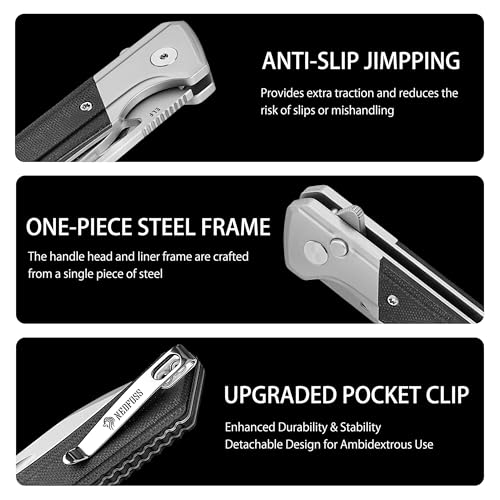 NedFoss ELF II Pocket Knife, 3.3" 14C28N Blade Button Lock EDC Knife with G10 Handle, Flipper Open, Reversible Deep Carry Pocket Clip, Lightweight Slim Utility Folding Knives for Men Women - Image 4