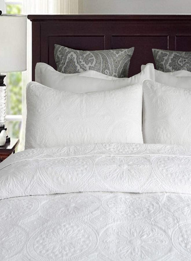 Brandream Brandream Luxury White Quilt Bedding Set 3 Piece Oversized Bedspread Quilt Set Queen Size  - Image 1