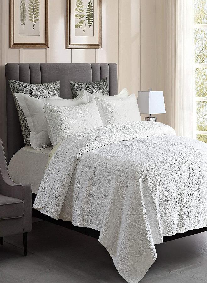 Brandream Brandream Luxury White Quilt Bedding Set 3 Piece Oversized Bedspread Quilt Set Queen Size  - Image 2