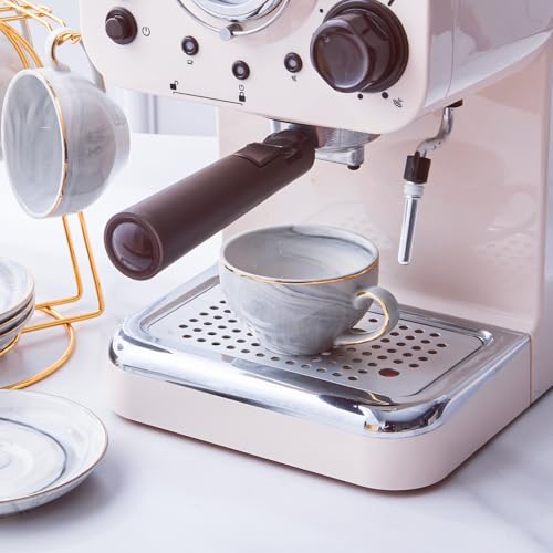 ZPGXLRZ Ceramic Espresso Cups Set with Saucers and Metal Stand, 4 oz Porcelain Stackable Cappuccino Cups Teacup For Tea, Espresso, Latte, Coffee, Cafe Mocha（Gray） - Image 4