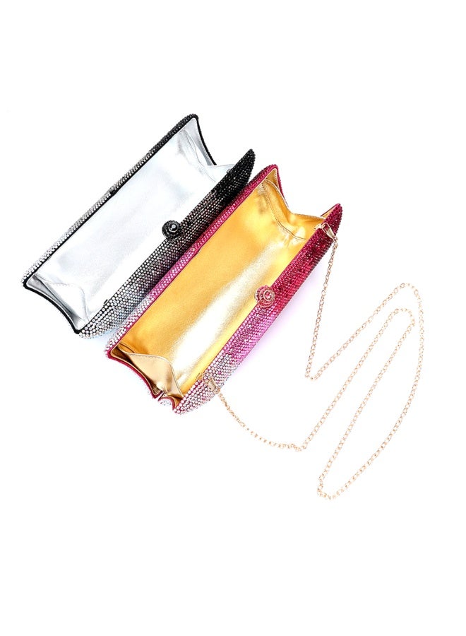 Gradient Pink Silver Rhinestone Crystal Clutch Bag Women Wedding Evening Handbag Sparkly Diamond Purse - Image 4
