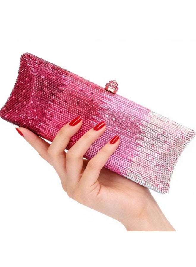 Gradient Pink Silver Rhinestone Crystal Clutch Bag Women Wedding Evening Handbag Sparkly Diamond Purse - Image 3