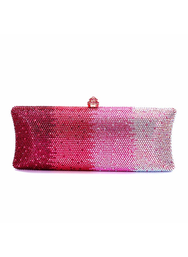Gradient Pink Silver Rhinestone Crystal Clutch Bag Women Wedding Evening Handbag Sparkly Diamond Purse - Image 1