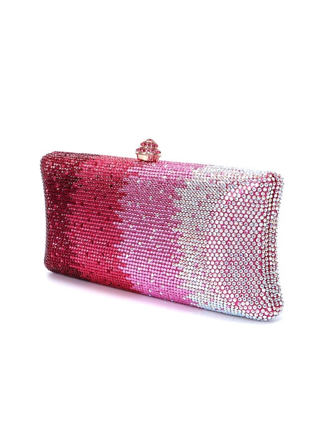 Gradient Pink Silver Rhinestone Crystal Clutch Bag Women Wedding Evening Handbag Sparkly Diamond Purse - Image 2