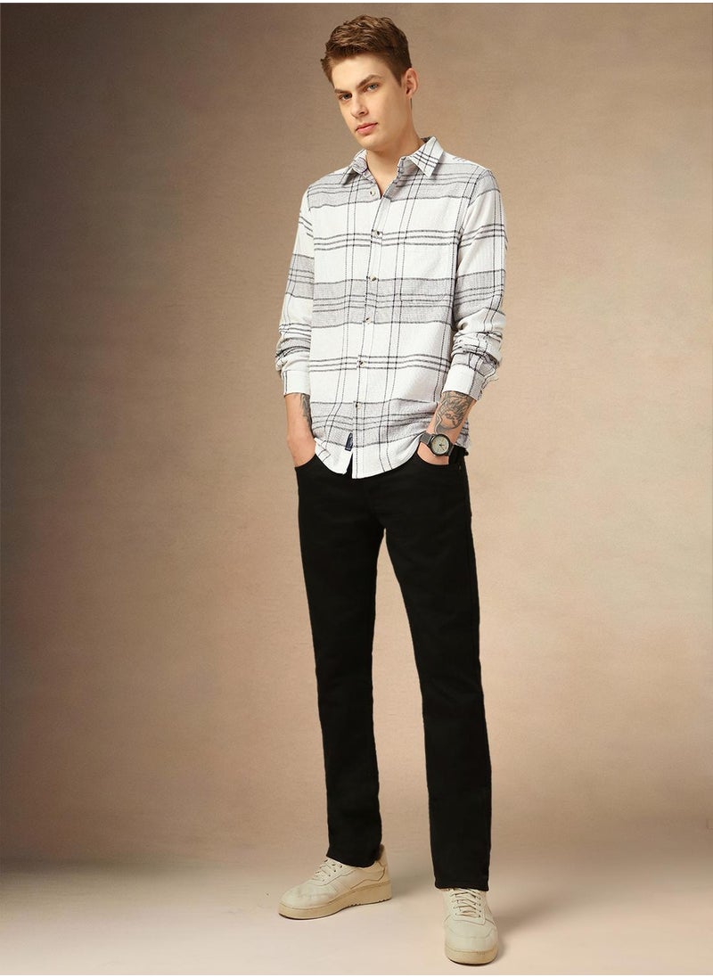 Dennis Lingo Men's Off White 100% Cotton Checkered Shirt  - Image 5