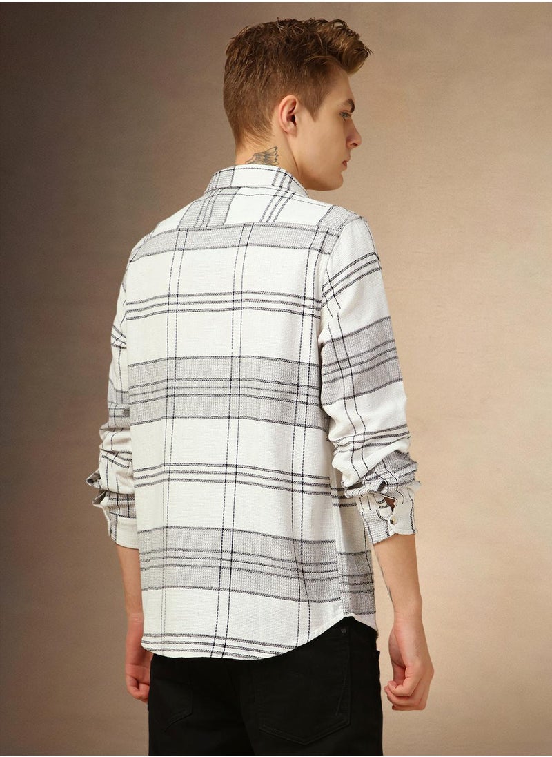 Dennis Lingo Men's Off White 100% Cotton Checkered Shirt  - Image 3