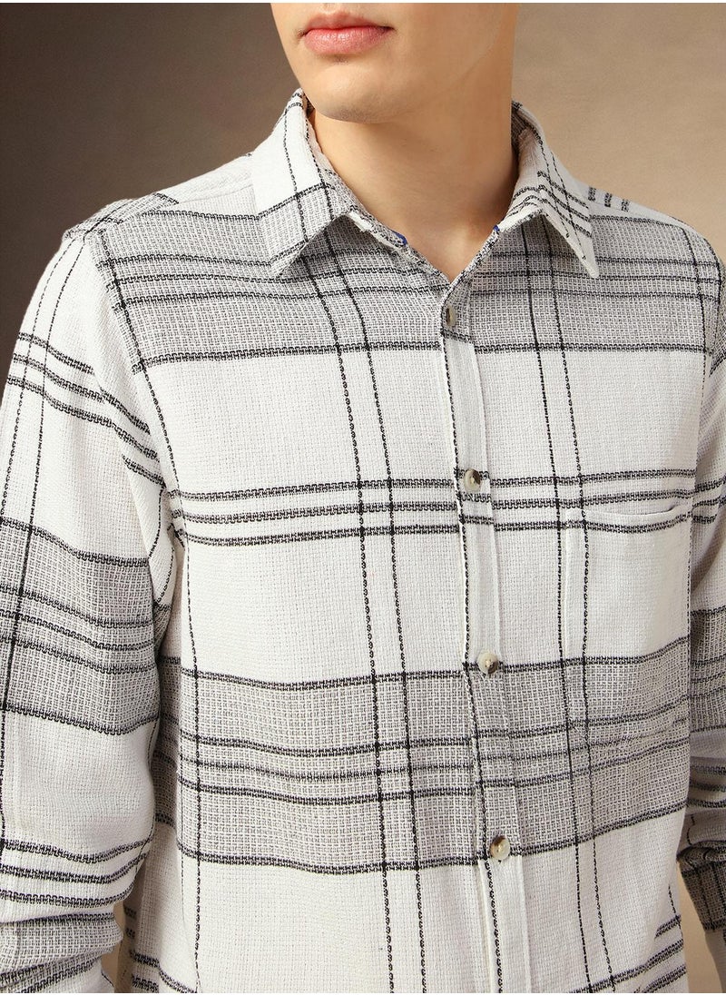 Dennis Lingo Men's Off White 100% Cotton Checkered Shirt  - Image 4