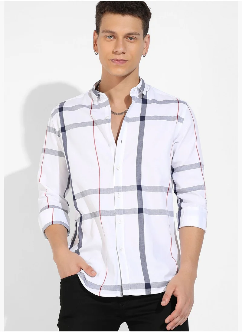 Campus Sutra Plaid Spread Collar Long Sleeve Shirt