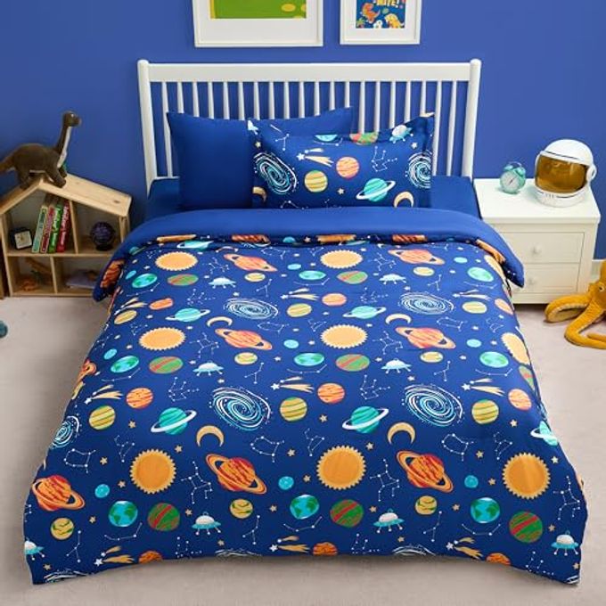 KID TWIN COMFORTER SET 5 PIECE COSMIC SPACE BEDDING SET FOR BOYS GIRLS SUPER SOFT MICROFIBER BED IN A BAG WITH COMFORTER SHEETS PILLOWCASE SHAM