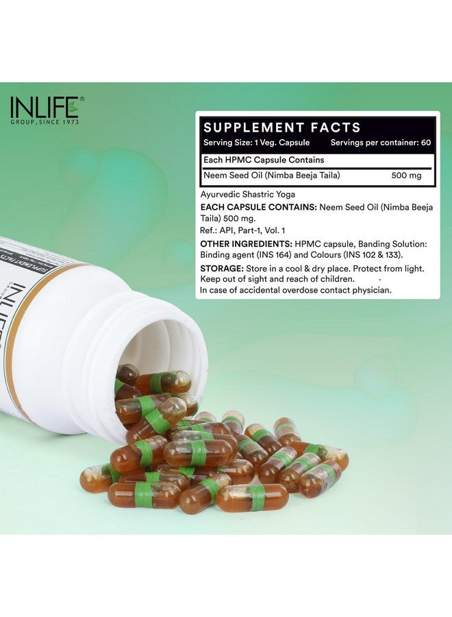 Inlife Neem Seed Oil Supplement, 500Mg (60 Vegetarian Capsules) - Image 2