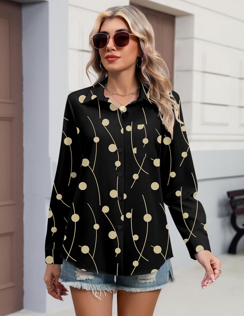 HOTOUCH Button Down Shirts for Women Dressy Casual Black Printed Long Sleeve Blouses Spring Work Tops Office Clothes XL - Image 5