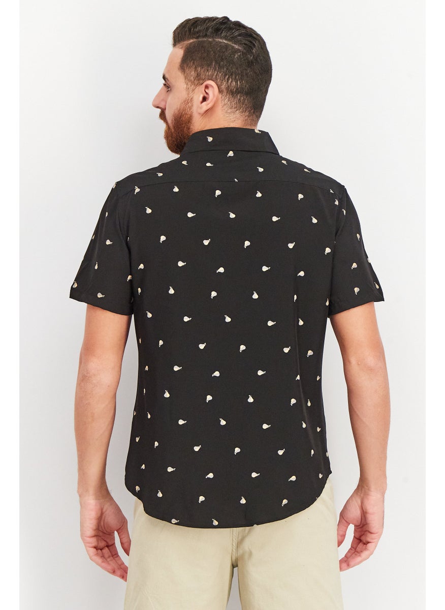 Jachs New York Men Regular Fit Allover Print Short Sleeves Casual Shirt, Black  - Image 3