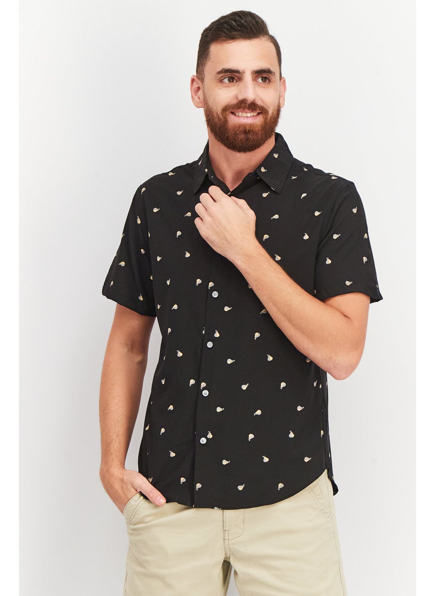 Jachs New York Men Regular Fit Allover Print Short Sleeves Casual Shirt, Black  - Image 1