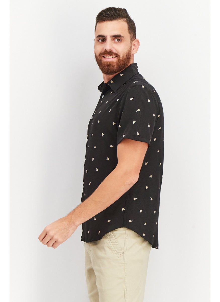 Jachs New York Men Regular Fit Allover Print Short Sleeves Casual Shirt, Black  - Image 2