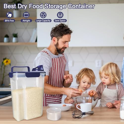 Komzon Rice Container, Airtight Rice Storage Container 10lb, Cereal Containers Storage, BPA Free Food Dispenser with Pouring Spout Handle for Flour Pasta Grain, Pet Dog Cat Bird Food Storage Container - Image 5