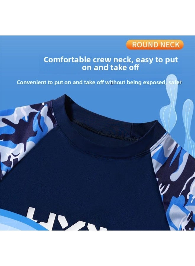Boys' Swimsuit Juvenile Swimsuit 15 To 18 Years Old Children's Swimming Equipment Full Set Swimming Cap Swimming Goggles-Colour:[full Set Of Accessories For Worry-free Swimming] Blue Camouflage Seven-piece Suit-xl [suitable For 30-37.5kg Persons]
