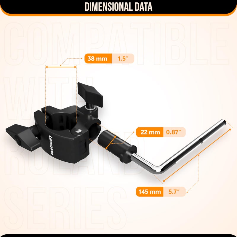 Leconova Electronic Drum 4-Way Clamp + L-Bracket Kit - 38mm to 22mm Adapter for Roland/Yamaha/Alesis and More Drum Racks - Image 2