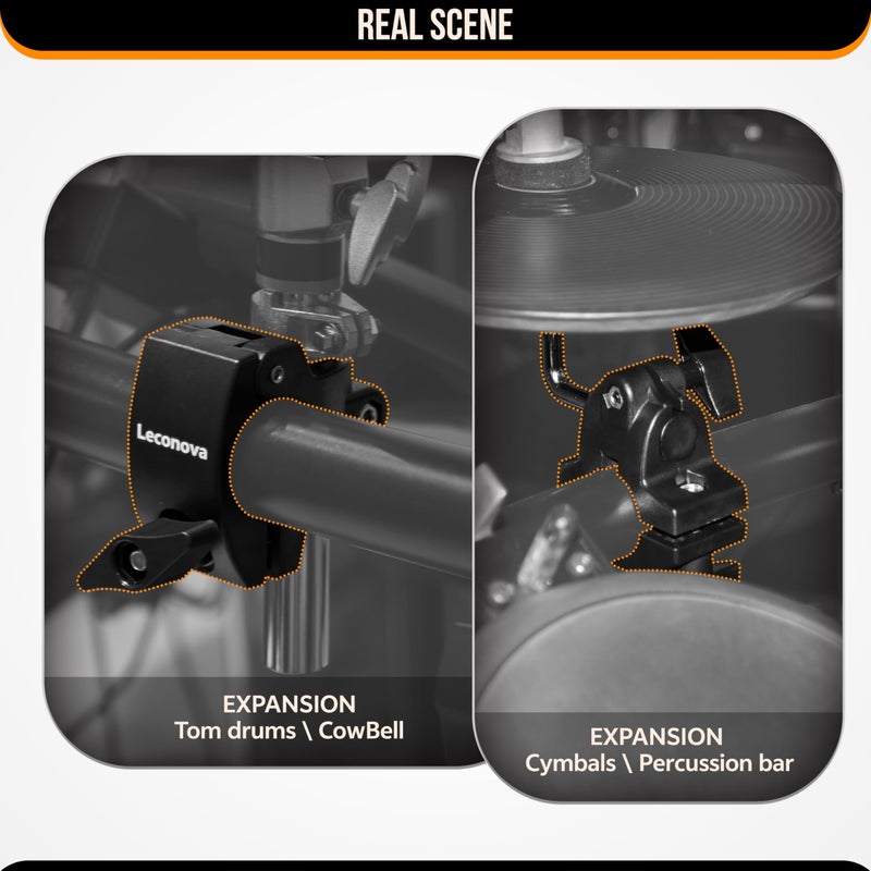 Leconova Electronic Drum 4-Way Clamp + L-Bracket Kit - 38mm to 22mm Adapter for Roland/Yamaha/Alesis and More Drum Racks - Image 5