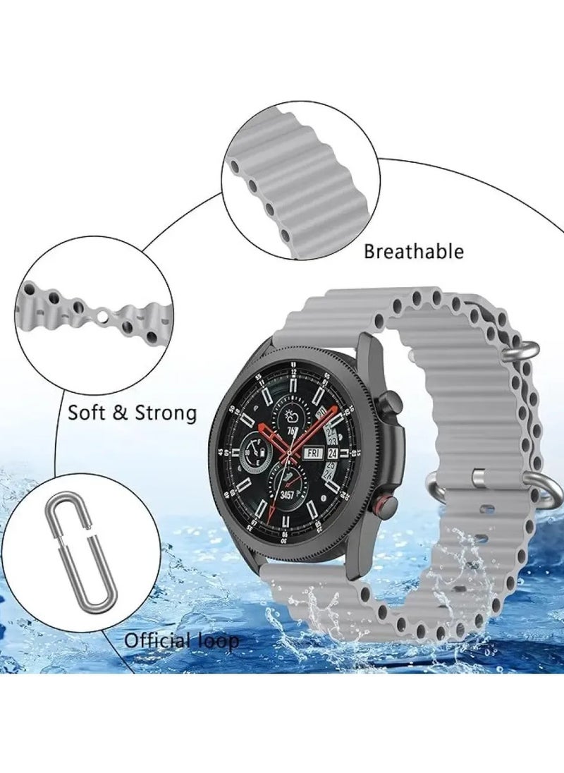 Generic Ocean Band Compatible with Samsung Gear S3 Frontier/Classic, 22mm Adjustable Soft Silicone Sport Loop Strap for Women & Men (Grey)  - Image 4