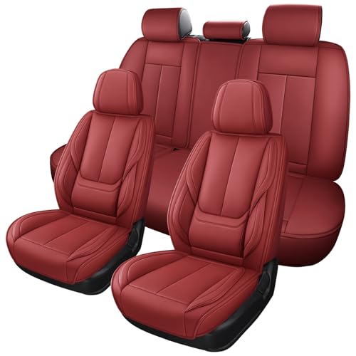 MINGBRON Leather Car Seat Covers,Car Seat Covers Full Set,Automotive Seat Covers 6 Seats,Fit for Most Cars SUV and Most Sedans Red - Image 1