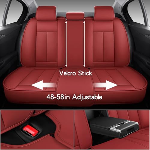 MINGBRON Leather Car Seat Covers,Car Seat Covers Full Set,Automotive Seat Covers 6 Seats,Fit for Most Cars SUV and Most Sedans Red - Image 3