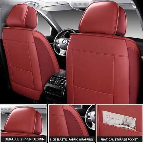 MINGBRON Leather Car Seat Covers,Car Seat Covers Full Set,Automotive Seat Covers 6 Seats,Fit for Most Cars SUV and Most Sedans Red - Image 5