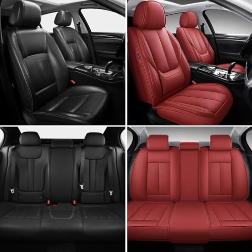 MINGBRON Leather Car Seat Covers,Car Seat Covers Full Set,Automotive Seat Covers 6 Seats,Fit for Most Cars SUV and Most Sedans Red - Image 2