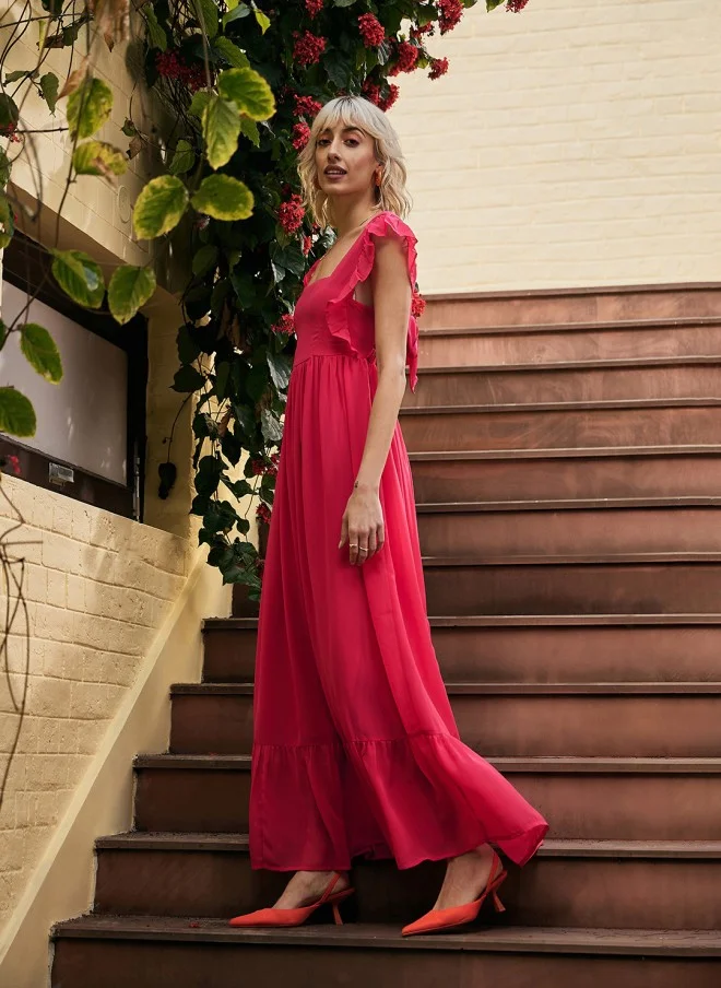 SASSAFRAS Fuchsia Square Neck Sleeveless Maxi Dress for Women