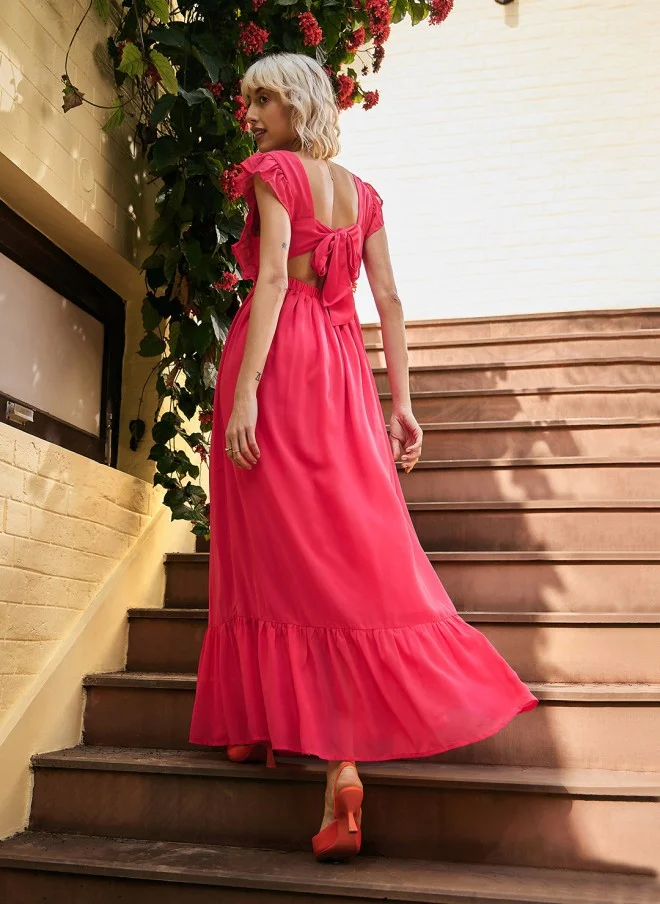 SASSAFRAS Fuchsia Square Neck Sleeveless Maxi Dress for Women