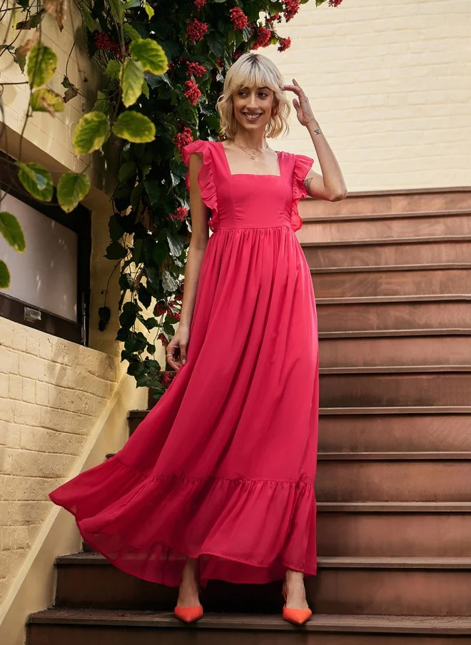 SASSAFRAS Fuchsia Square Neck Sleeveless Maxi Dress for Women