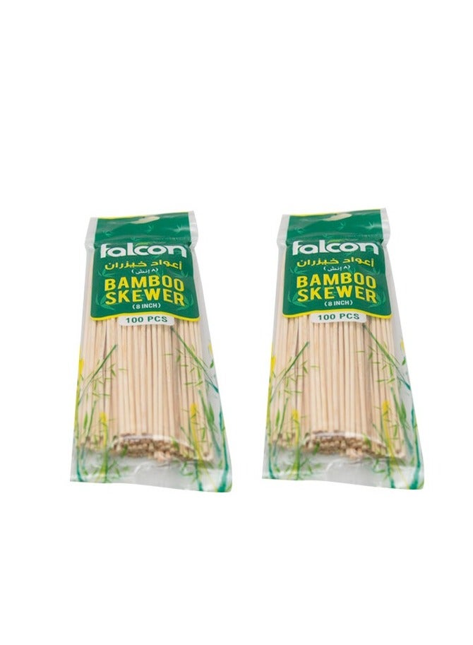 Falconpack BBQ Grilling Bamboo Skewers 8 Inch (2 Pack X 100 Pieces) - Image 1