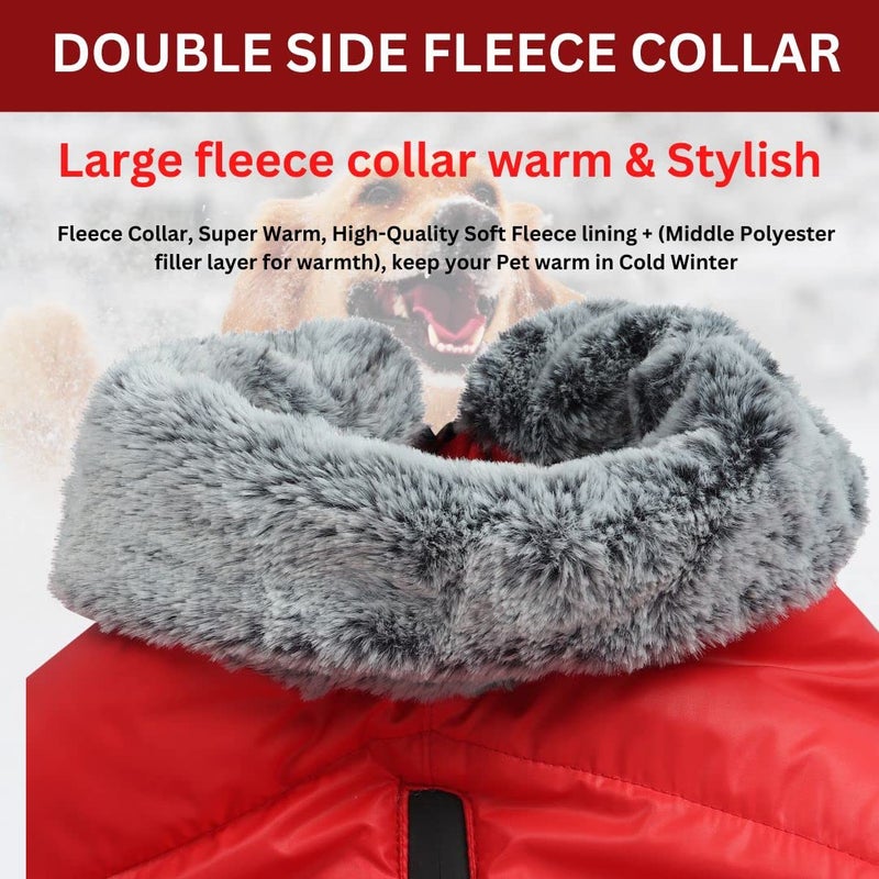 Western Era Windproof Dog Winter Fur Coat, Waterproof Dog Jacket, Warm Dog Vest, Cold Weather Pet Apparel with 2 Layers Fleece Lined for Small Medium Large Dogs (Red) (Large - 24 inch) - Image 4