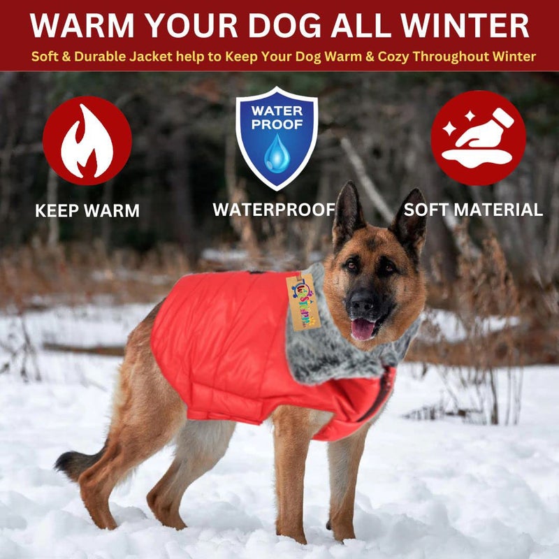 Western Era Windproof Dog Winter Fur Coat, Waterproof Dog Jacket, Warm Dog Vest, Cold Weather Pet Apparel with 2 Layers Fleece Lined for Small Medium Large Dogs (Red) (Large - 24 inch) - Image 5