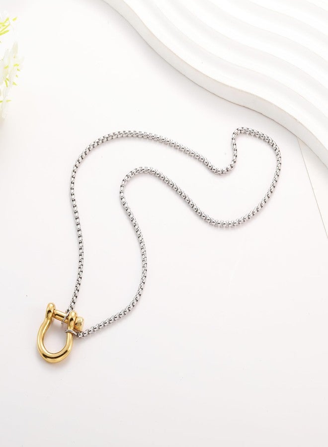 KURTCB Carabiner Necklace 14K Gold Plated Stainless Steel Statement Chunky Heavy Necklace for Women Men, 17.7inch, Stainless Steel, No Gemstone - Image 2