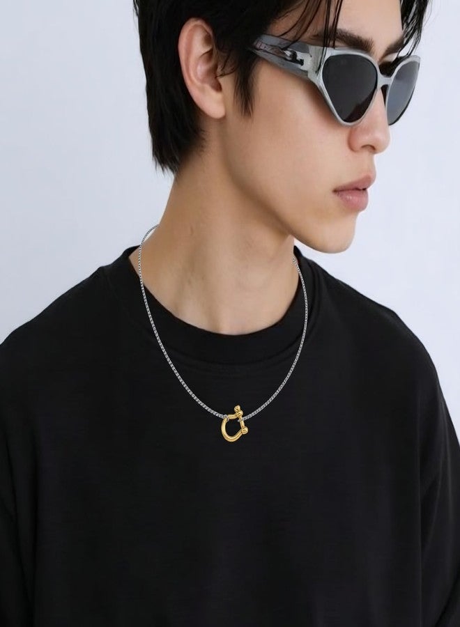 KURTCB Carabiner Necklace 14K Gold Plated Stainless Steel Statement Chunky Heavy Necklace for Women Men, 17.7inch, Stainless Steel, No Gemstone - Image 5