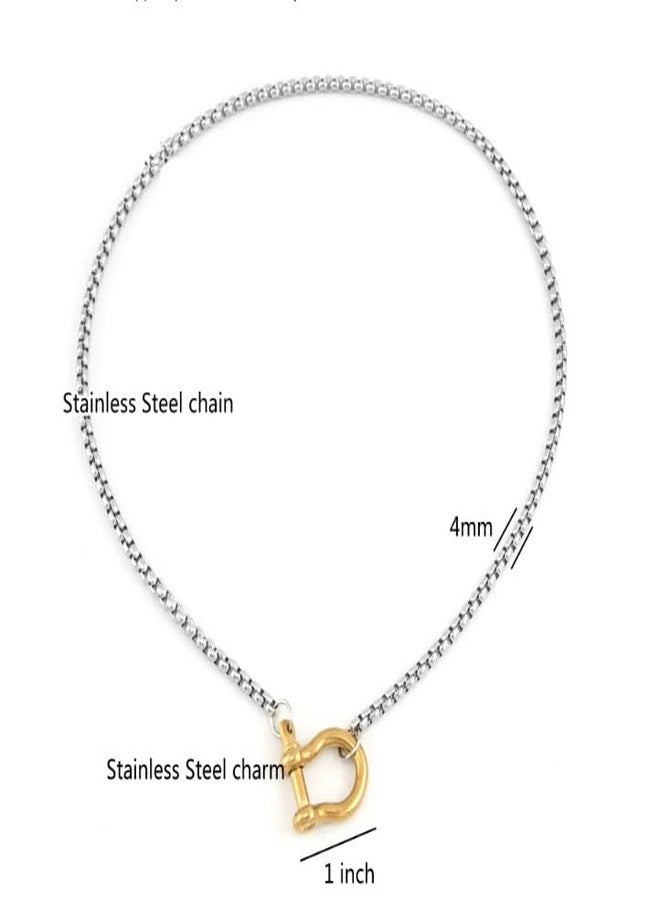 KURTCB Carabiner Necklace 14K Gold Plated Stainless Steel Statement Chunky Heavy Necklace for Women Men, 17.7inch, Stainless Steel, No Gemstone - Image 4