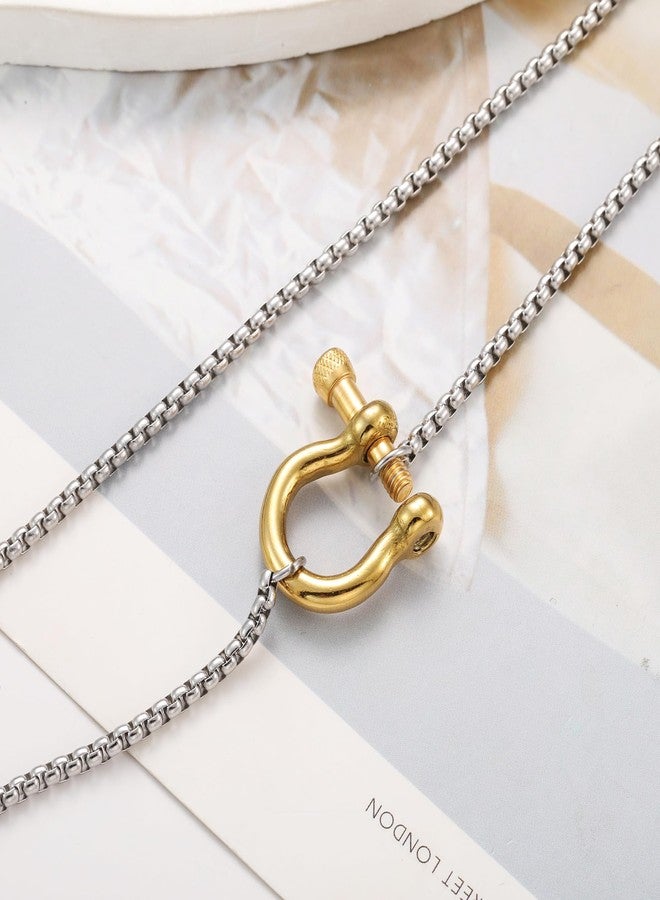 KURTCB Carabiner Necklace 14K Gold Plated Stainless Steel Statement Chunky Heavy Necklace for Women Men, 17.7inch, Stainless Steel, No Gemstone - Image 3