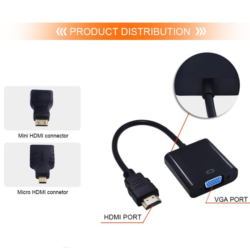 Chenyang HDMI to VGA Adapter, Gold-Plated HDMI Male to VGA Female Cable Adapter with Micro/Mini HDMI Converter for Computer, Desktop, Laptop, Monitor, Projector - Image 4