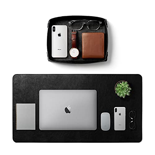DailyObjects Combo Super Smooth Black Vegan Leather Reversible, Anti Slip, Water Resistent Turf Desk Mat | Vegan Leather Black Desk Tray Organiser - Set of 2 - Image 1