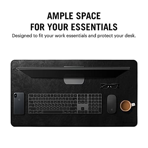 DailyObjects Combo Super Smooth Black Vegan Leather Reversible, Anti Slip, Water Resistent Turf Desk Mat | Vegan Leather Black Desk Tray Organiser - Set of 2 - Image 3