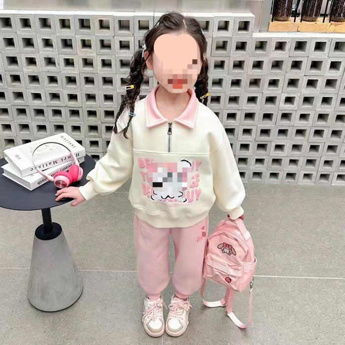 2024 Fashion Girls Outfit Set Spring Autumn Apricot - Image 1