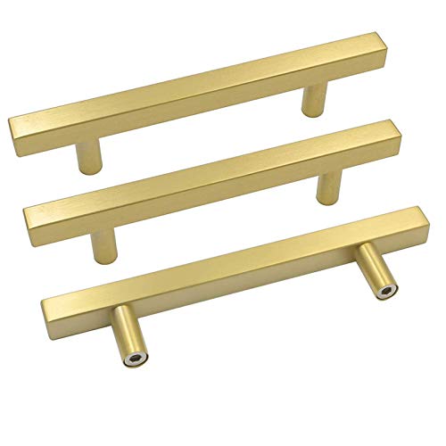 goldenwarm Brushed Brass Cabinet Pulls Gold Kitchen Hardware 5Pack - LS1212GD160 Gold Handles for Cabinet Square T Bar Drawer Pulls Door Handles 6-1/4 inch Hole Centers - Image 1
