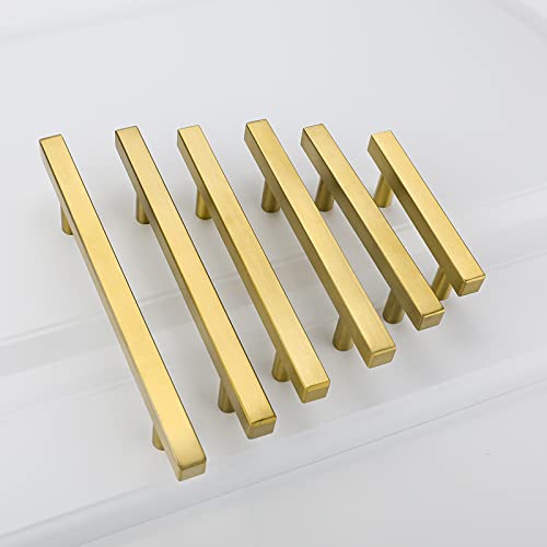 goldenwarm Brushed Brass Cabinet Pulls Gold Kitchen Hardware 5Pack - LS1212GD160 Gold Handles for Cabinet Square T Bar Drawer Pulls Door Handles 6-1/4 inch Hole Centers - Image 5