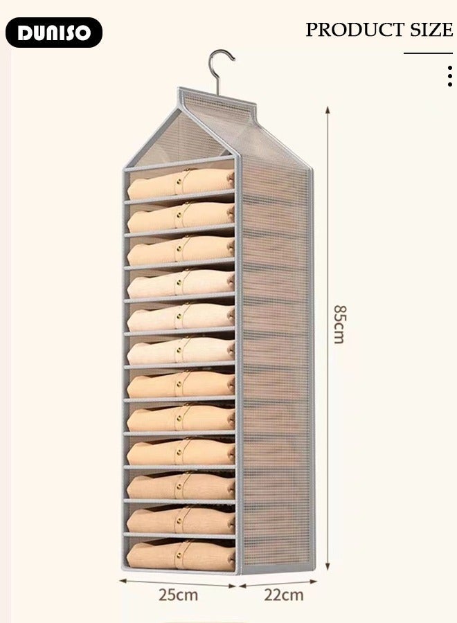 DUNISO 3 PCS 12 Tier Hanging Closet Shelves, Hanging Closet Organizer for Clothes, Socks & Hats, Hanging Shelves with Waterproof PVC & Stainless Steel Hooks, Storage Organizer for Bedroom - Image 4