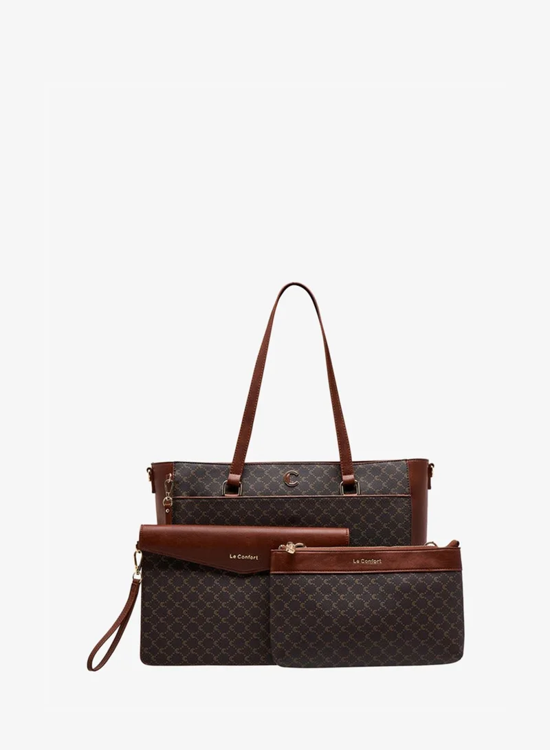 Le Confort  Women Monogram Print Tote Bag with Clutch and Pouch for Women | Best Price UAE